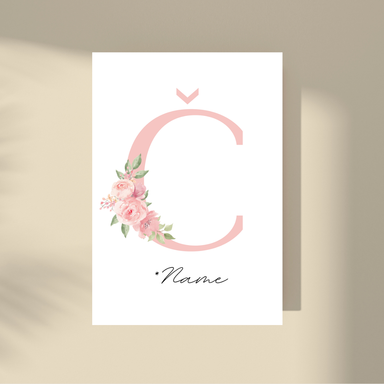 Personalizovano - Pink Flowers Početno slovo i ime