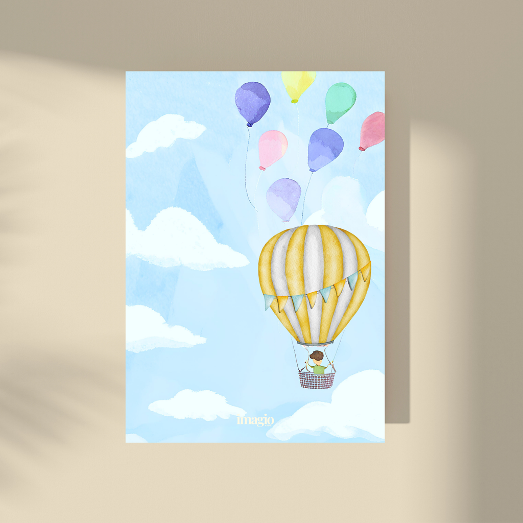 Boy Flying in the Balloon Poster