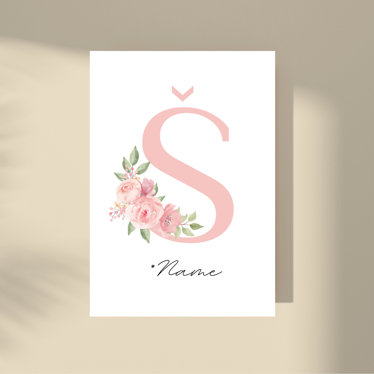 Personalizovano - Pink Flowers Početno slovo i ime