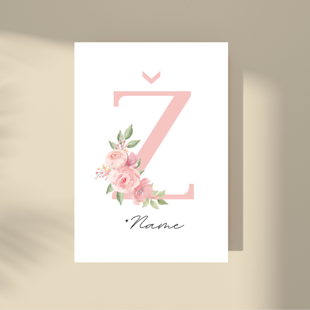 Personalizovano - Pink Flowers Početno slovo i ime