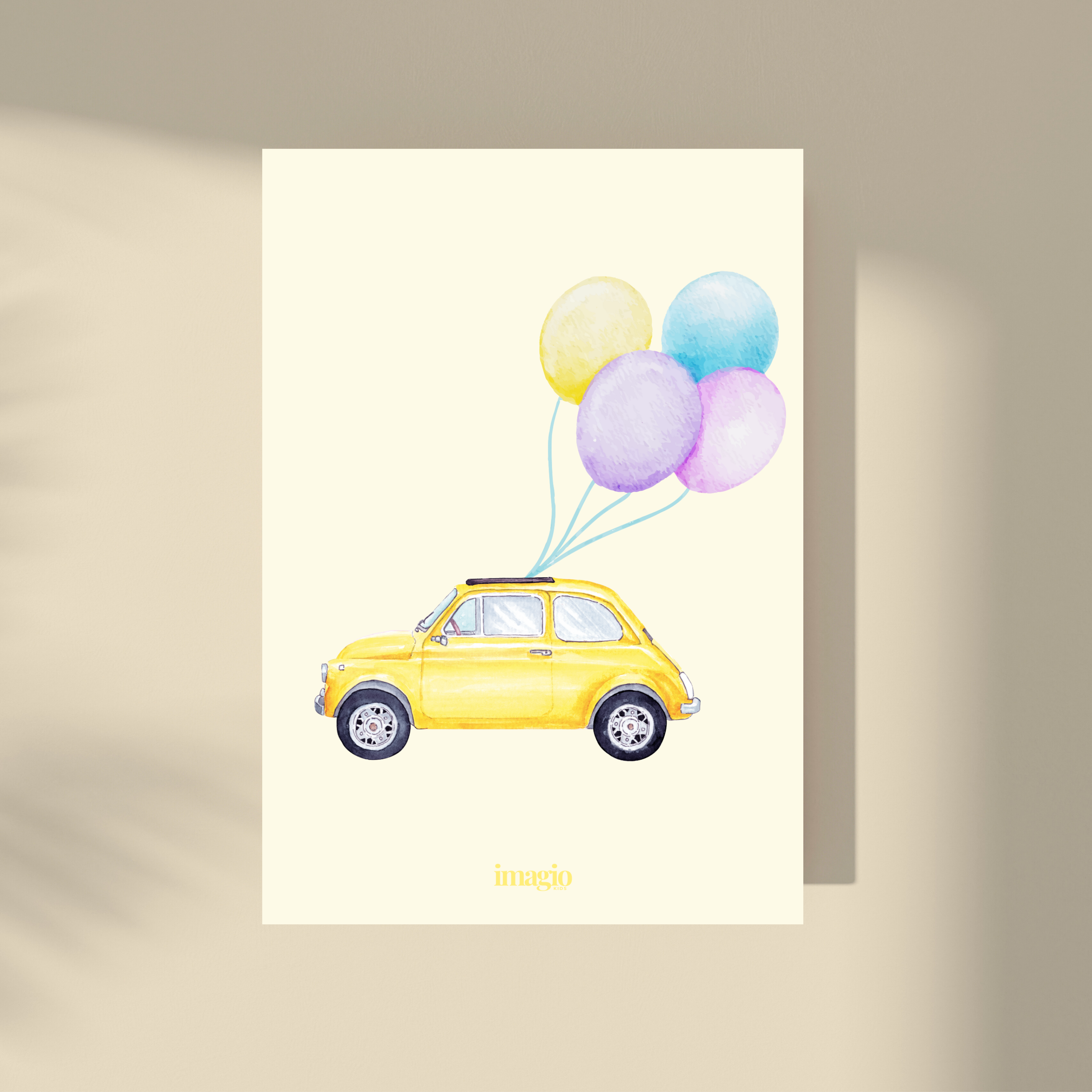 Yellow Car With Balloons Poster