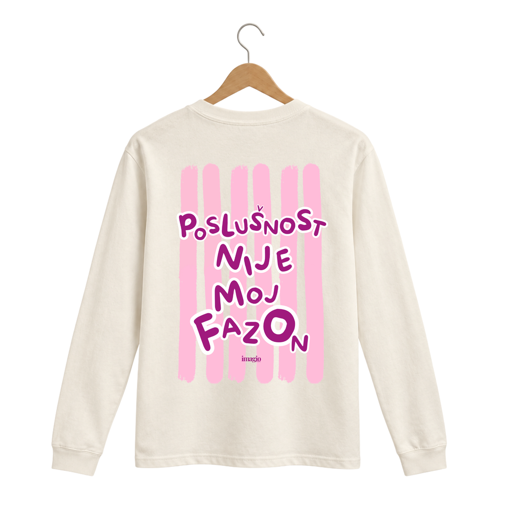 Majica dugih rukava - Bež - Poslušnost nije moj fazon Roze