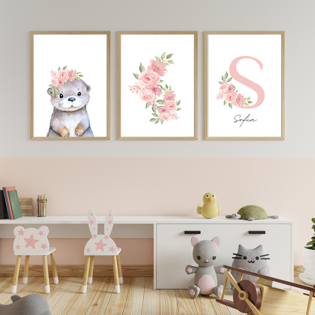 Personalizovano - Pink Flowers Početno slovo i ime