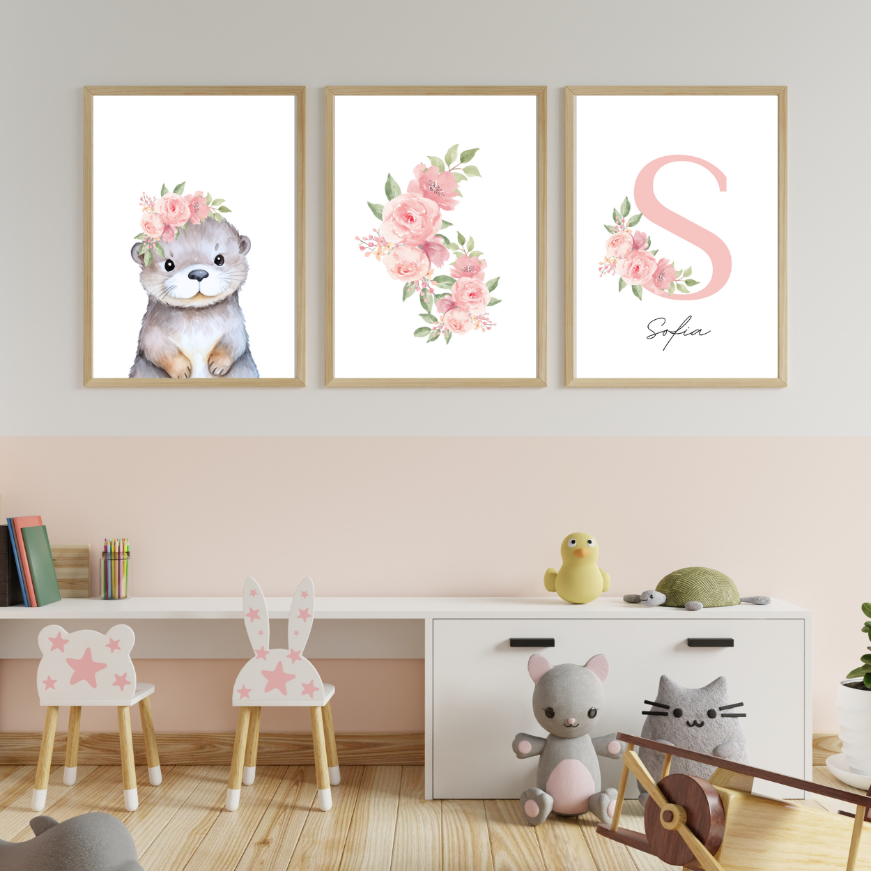 Personalizovano - Pink Flowers Početno slovo i ime